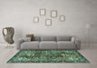 Machine Washable Persian Turquoise Traditional Area Rugs in a Living Room,, wshtr4328turq