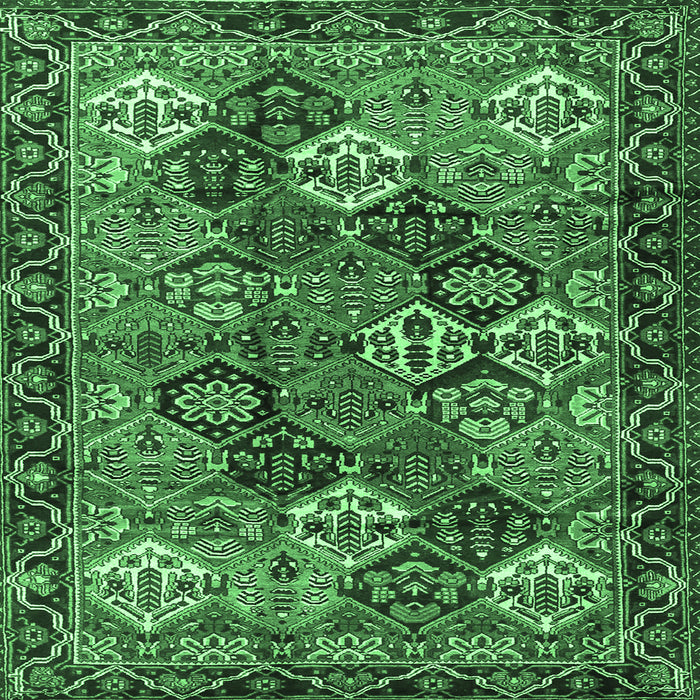Square Machine Washable Persian Emerald Green Traditional Area Rugs, wshtr4328emgrn