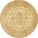 Round Machine Washable Medallion Brown Traditional Rug, wshtr4329brn