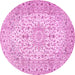 Round Machine Washable Medallion Pink Traditional Rug, wshtr4329pnk