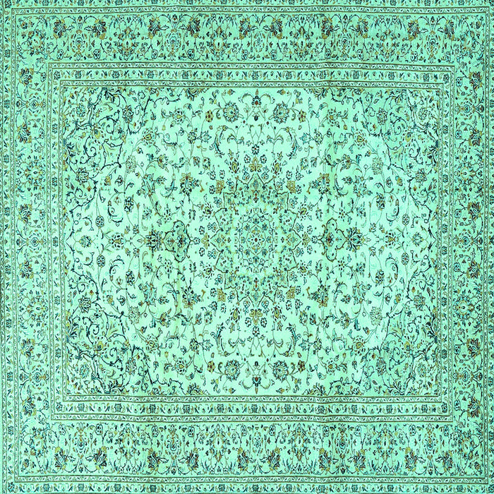 Square Machine Washable Medallion Turquoise Traditional Area Rugs, wshtr4329turq