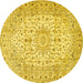 Round Machine Washable Medallion Yellow Traditional Rug, wshtr4329yw