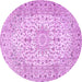 Round Machine Washable Medallion Purple Traditional Area Rugs, wshtr4329pur