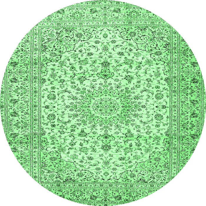 Round Machine Washable Medallion Emerald Green Traditional Area Rugs, wshtr4329emgrn