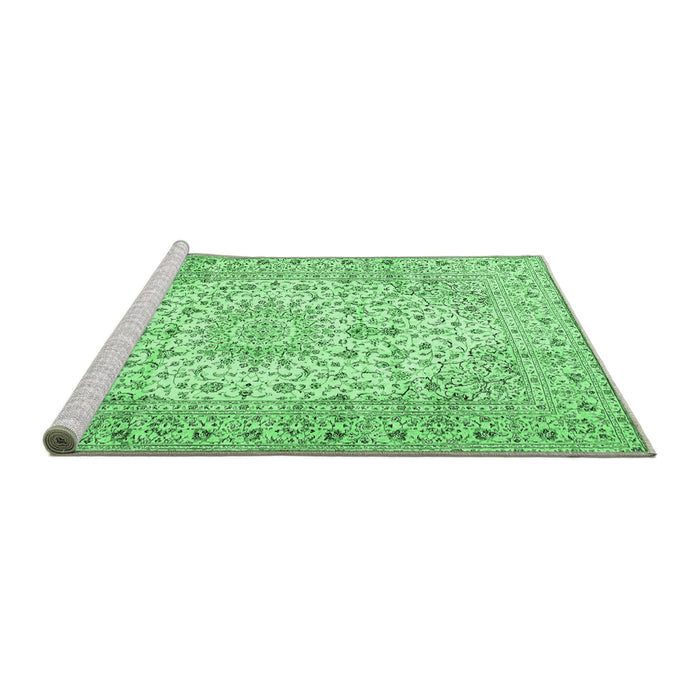 Sideview of Machine Washable Medallion Emerald Green Traditional Area Rugs, wshtr4329emgrn