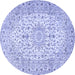 Round Machine Washable Medallion Blue Traditional Rug, wshtr4329blu