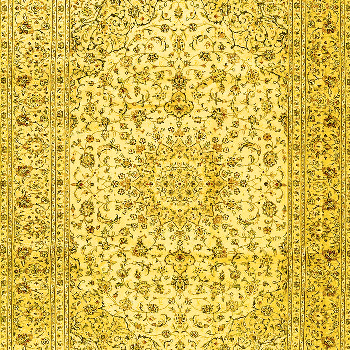 Machine Washable Medallion Yellow Traditional Rug, wshtr4329yw