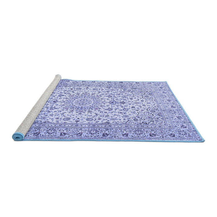 Sideview of Machine Washable Medallion Blue Traditional Rug, wshtr4329blu