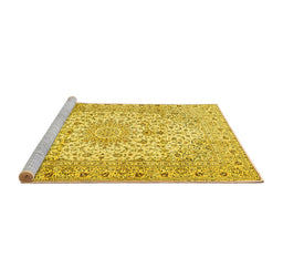 Sideview of Machine Washable Medallion Yellow Traditional Rug, wshtr4329yw