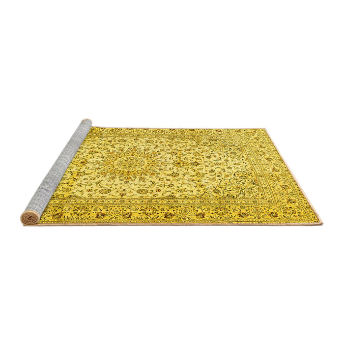 Sideview of Machine Washable Medallion Yellow Traditional Rug, wshtr4329yw