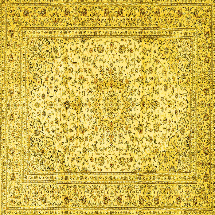 Square Machine Washable Medallion Yellow Traditional Rug, wshtr4329yw