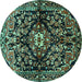 Round Machine Washable Persian Turquoise Traditional Area Rugs, wshtr432turq