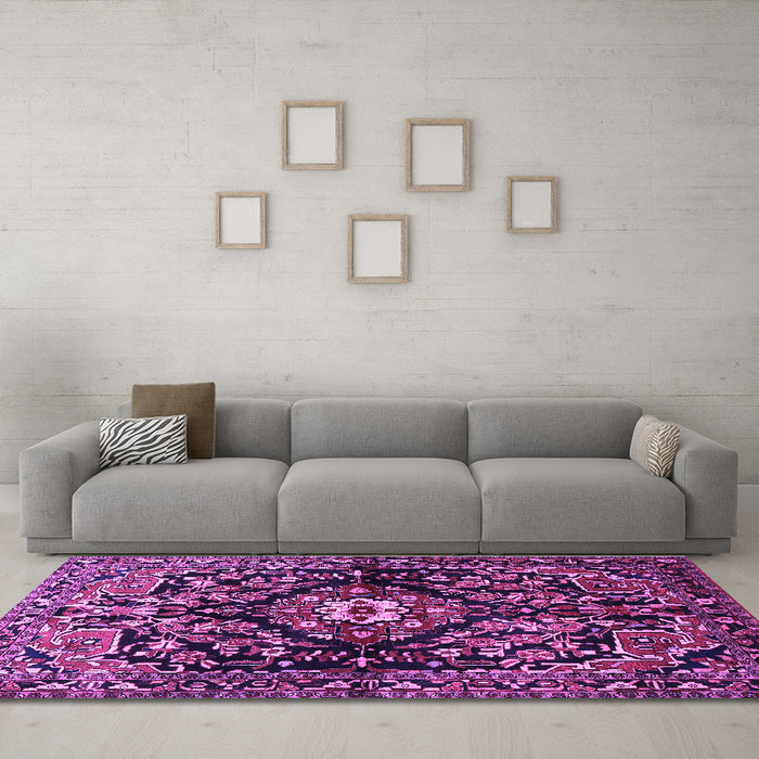 Machine Washable Persian Purple Traditional Area Rugs in a Living Room, wshtr432pur