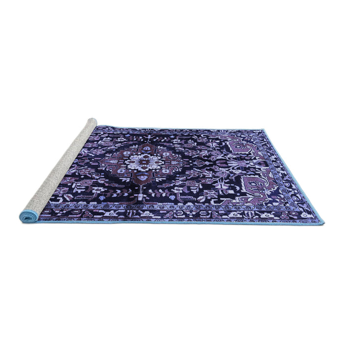 Sideview of Machine Washable Persian Blue Traditional Rug, wshtr432blu