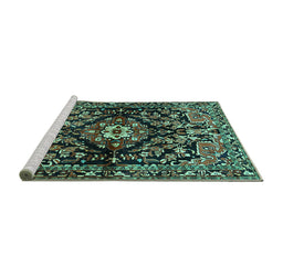 Sideview of Machine Washable Persian Turquoise Traditional Area Rugs, wshtr432turq