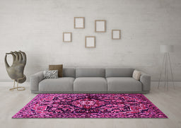 Machine Washable Persian Pink Traditional Rug in a Living Room, wshtr432pnk