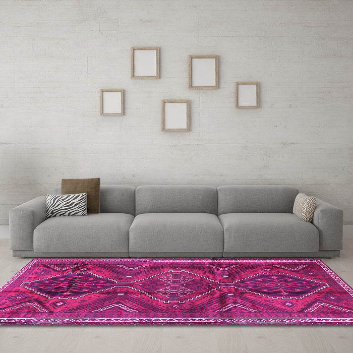 Machine Washable Persian Pink Traditional Rug in a Living Room, wshtr4330pnk
