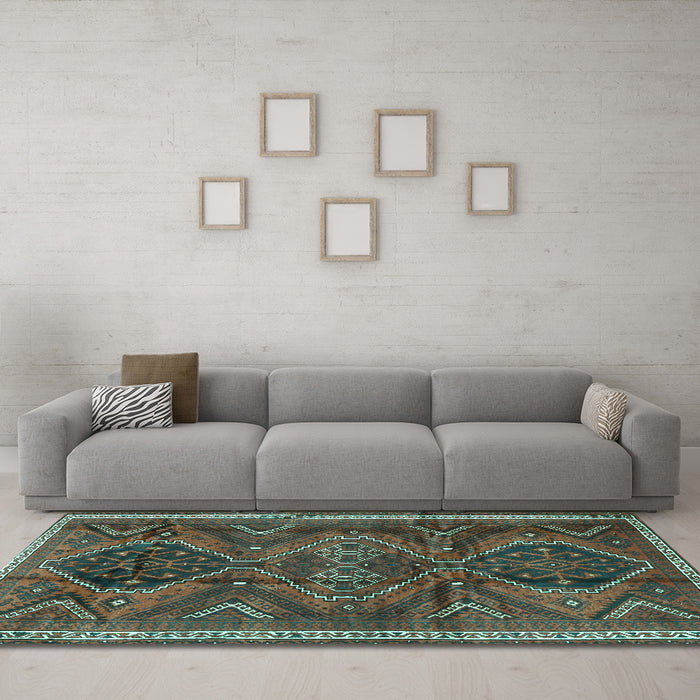 Machine Washable Persian Turquoise Traditional Area Rugs in a Living Room,, wshtr4330turq