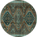 Round Machine Washable Persian Turquoise Traditional Area Rugs, wshtr4330turq