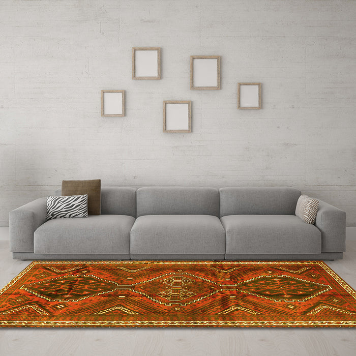 Machine Washable Persian Yellow Traditional Rug in a Living Room, wshtr4330yw