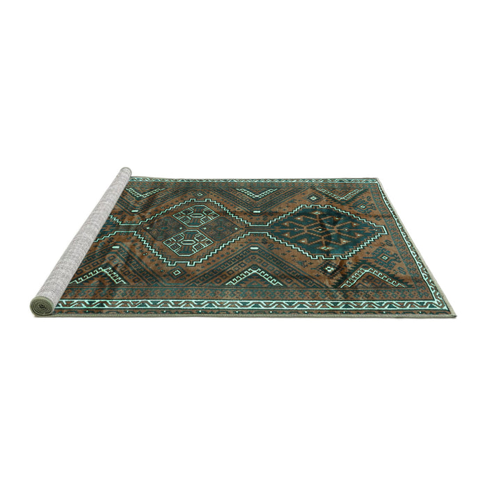 Sideview of Machine Washable Persian Turquoise Traditional Area Rugs, wshtr4330turq