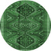 Round Machine Washable Persian Emerald Green Traditional Area Rugs, wshtr4330emgrn