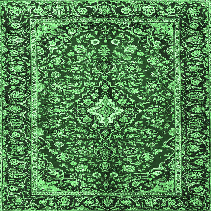 Square Machine Washable Medallion Emerald Green Traditional Area Rugs, wshtr4331emgrn