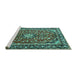 Sideview of Machine Washable Medallion Turquoise Traditional Area Rugs, wshtr4331turq