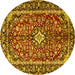 Round Machine Washable Medallion Yellow Traditional Rug, wshtr4331yw