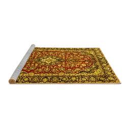 Sideview of Machine Washable Medallion Yellow Traditional Rug, wshtr4331yw