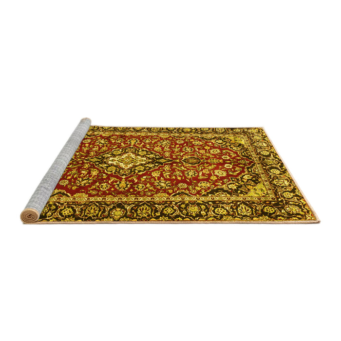 Sideview of Machine Washable Medallion Yellow Traditional Rug, wshtr4331yw