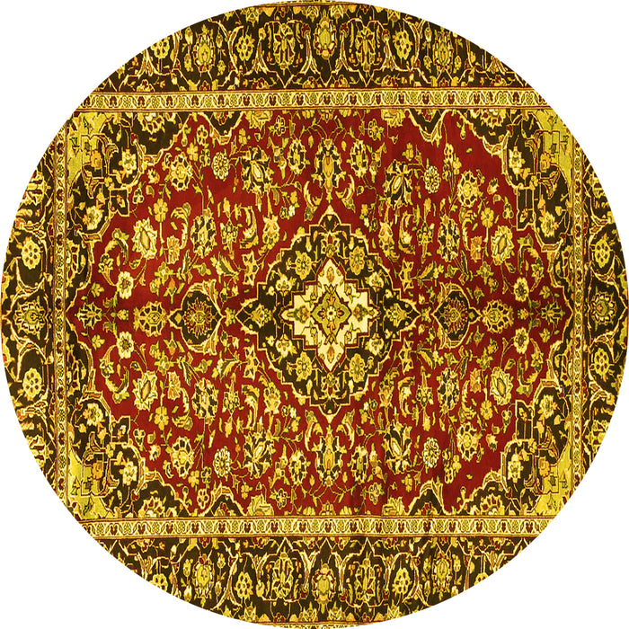 Round Medallion Yellow Traditional Rug, tr4331yw