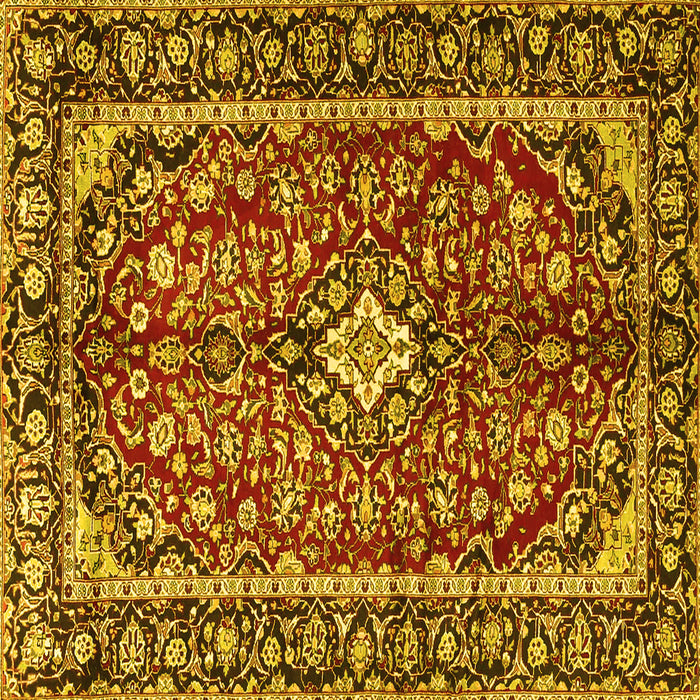 Square Machine Washable Medallion Yellow Traditional Rug, wshtr4331yw