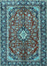 Machine Washable Medallion Light Blue Traditional Rug, wshtr4331lblu