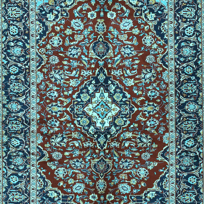 Machine Washable Medallion Light Blue Traditional Rug, wshtr4331lblu