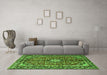 Machine Washable Medallion Green Traditional Area Rugs in a Living Room,, wshtr4331grn