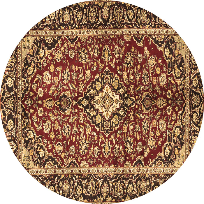 Round Machine Washable Medallion Brown Traditional Rug, wshtr4331brn