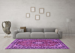 Machine Washable Medallion Purple Traditional Area Rugs in a Living Room, wshtr4331pur