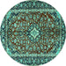 Round Machine Washable Medallion Turquoise Traditional Area Rugs, wshtr4331turq