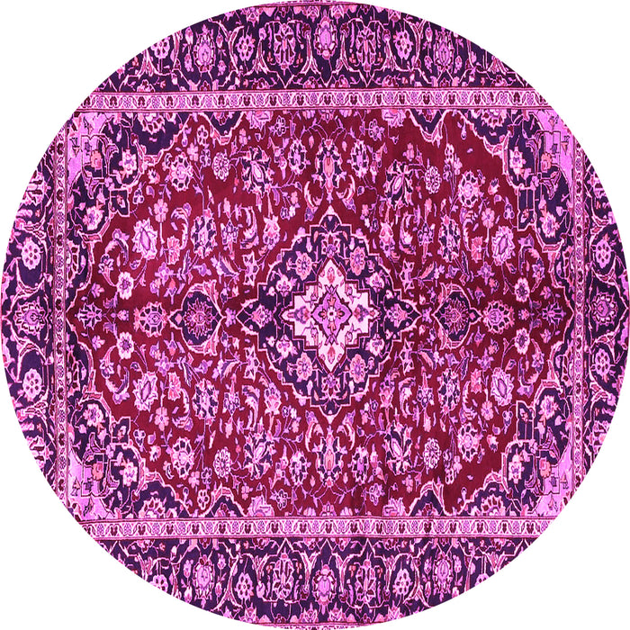 Round Machine Washable Medallion Pink Traditional Rug, wshtr4331pnk