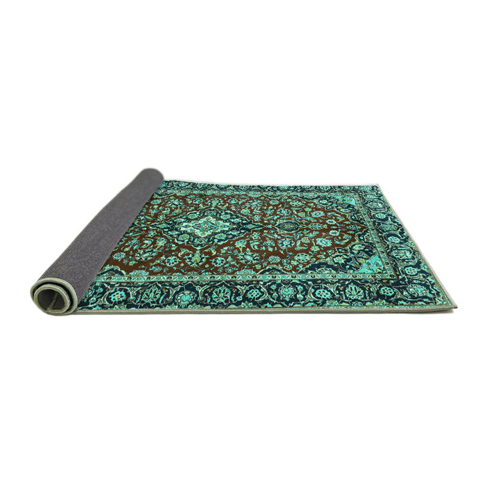Sideview of Medallion Turquoise Traditional Rug, tr4331turq