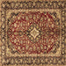 Square Machine Washable Medallion Brown Traditional Rug, wshtr4331brn