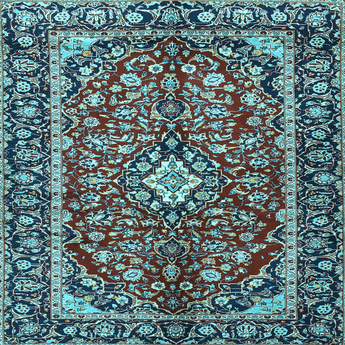 Square Machine Washable Medallion Light Blue Traditional Rug, wshtr4331lblu
