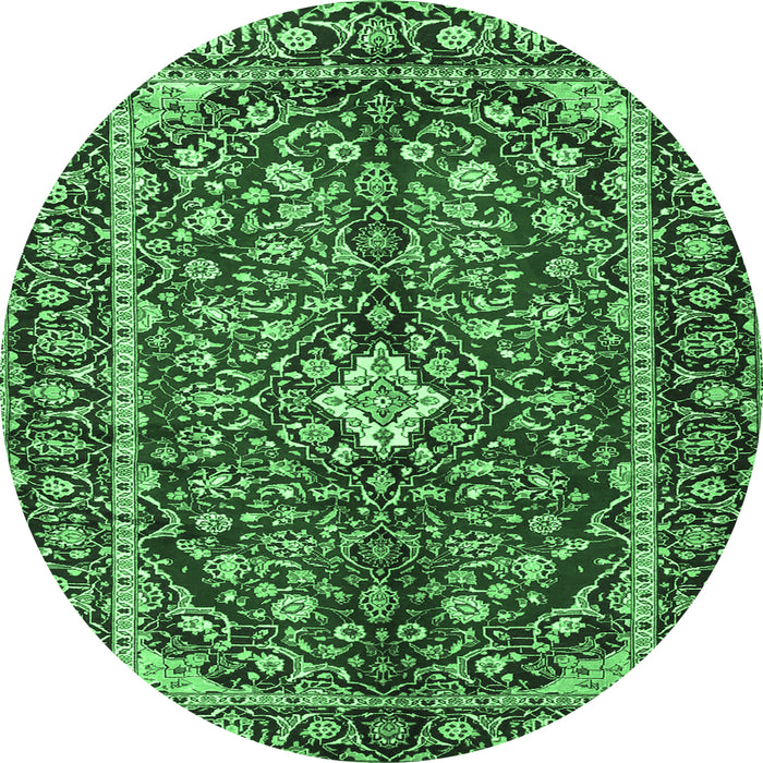 Round Medallion Emerald Green Traditional Rug, tr4331emgrn