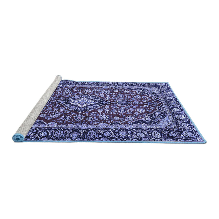 Sideview of Machine Washable Medallion Blue Traditional Rug, wshtr4331blu