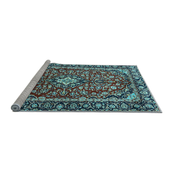 Sideview of Machine Washable Medallion Light Blue Traditional Rug, wshtr4331lblu