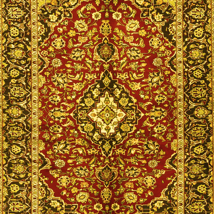 Machine Washable Medallion Yellow Traditional Rug, wshtr4331yw