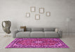 Machine Washable Medallion Pink Traditional Rug in a Living Room, wshtr4331pnk