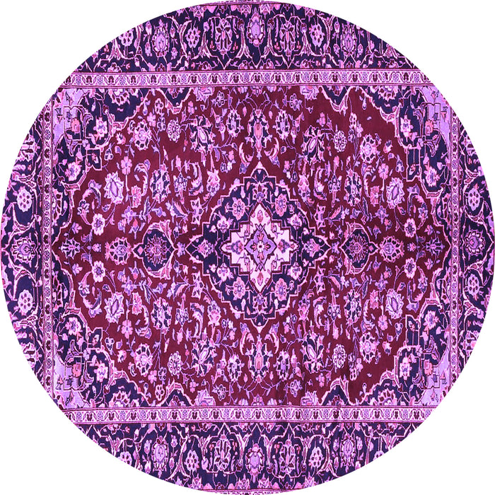 Round Machine Washable Medallion Purple Traditional Area Rugs, wshtr4331pur