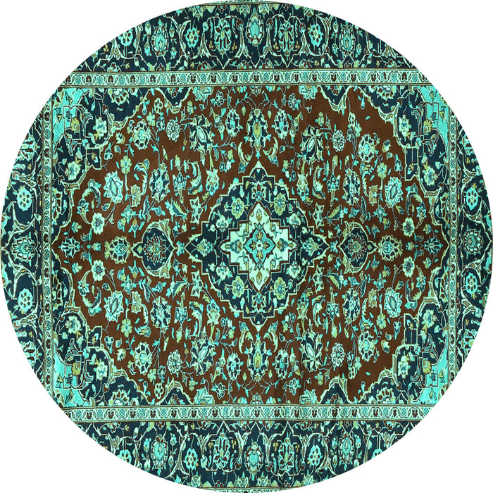 Round Medallion Turquoise Traditional Rug, tr4331turq